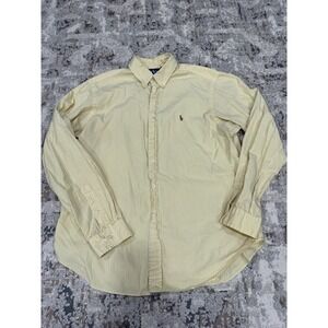 Vintage Ralph Lauren Shirt Mens 17 36/37 Yellow Striped Oxford Flesh Pony Y2K